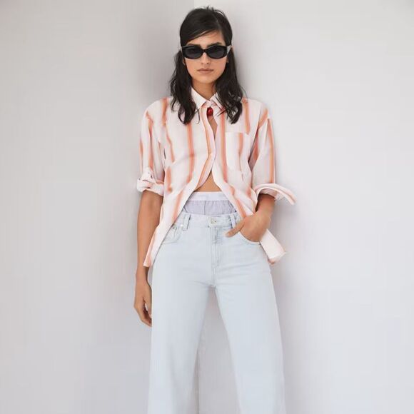 Mango Poplin Striped Cotton Shirt New - Picture 8 of 9